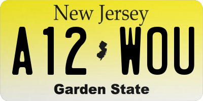 NJ license plate A12WOU