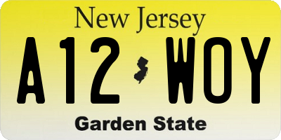 NJ license plate A12WOY