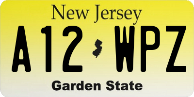 NJ license plate A12WPZ