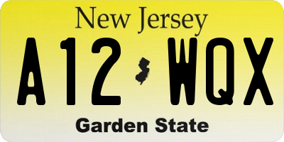 NJ license plate A12WQX