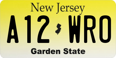 NJ license plate A12WRO