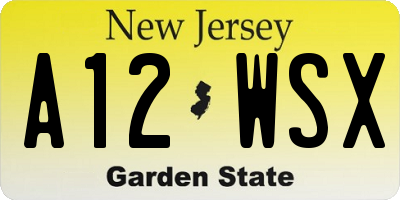 NJ license plate A12WSX