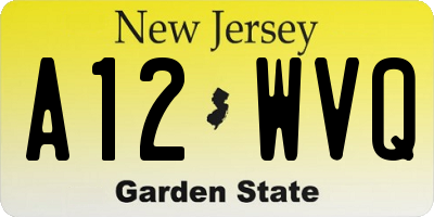 NJ license plate A12WVQ