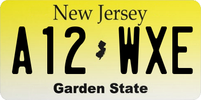 NJ license plate A12WXE