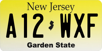 NJ license plate A12WXF
