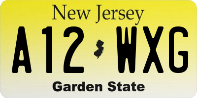 NJ license plate A12WXG