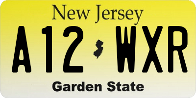 NJ license plate A12WXR