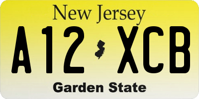 NJ license plate A12XCB