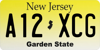 NJ license plate A12XCG