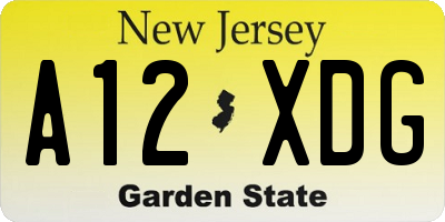 NJ license plate A12XDG