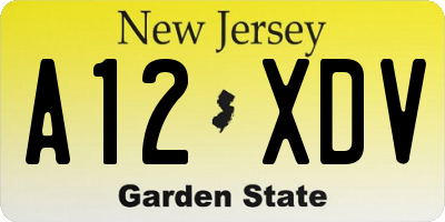 NJ license plate A12XDV
