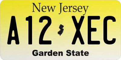 NJ license plate A12XEC