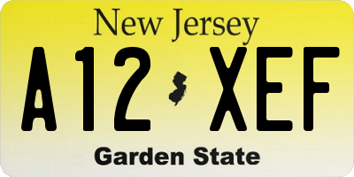 NJ license plate A12XEF