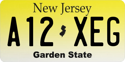 NJ license plate A12XEG