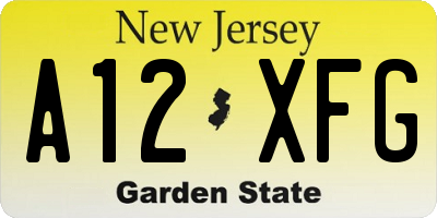 NJ license plate A12XFG