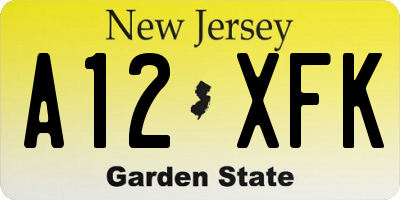 NJ license plate A12XFK