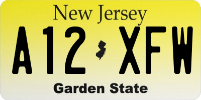 NJ license plate A12XFW