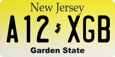 NJ license plate A12XGB
