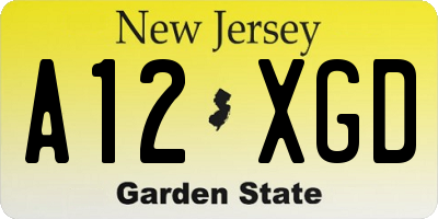 NJ license plate A12XGD