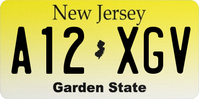NJ license plate A12XGV