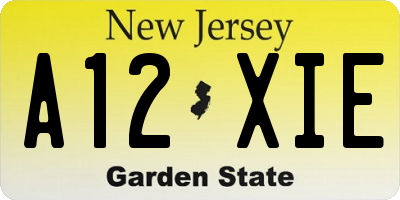 NJ license plate A12XIE