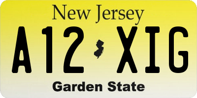 NJ license plate A12XIG