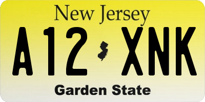 NJ license plate A12XNK
