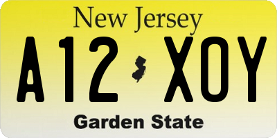 NJ license plate A12XOY