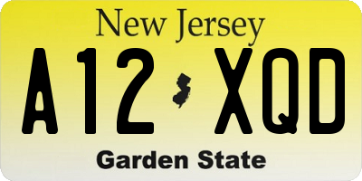 NJ license plate A12XQD