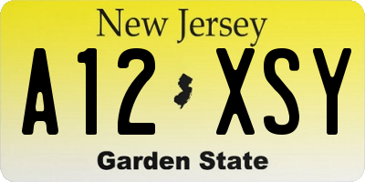 NJ license plate A12XSY