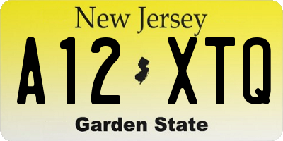 NJ license plate A12XTQ