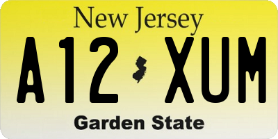 NJ license plate A12XUM