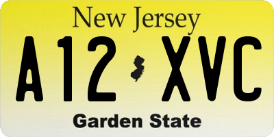 NJ license plate A12XVC