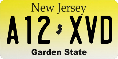 NJ license plate A12XVD