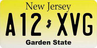 NJ license plate A12XVG