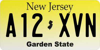 NJ license plate A12XVN