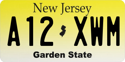 NJ license plate A12XWM