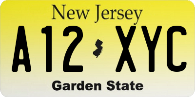 NJ license plate A12XYC