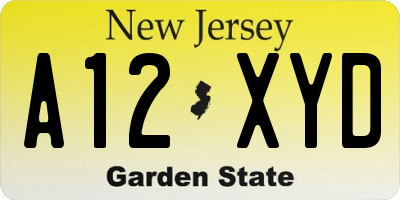 NJ license plate A12XYD
