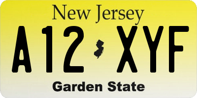 NJ license plate A12XYF