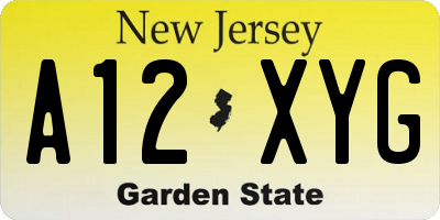 NJ license plate A12XYG