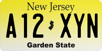 NJ license plate A12XYN
