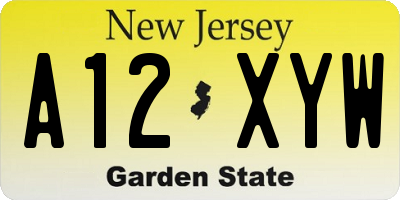 NJ license plate A12XYW