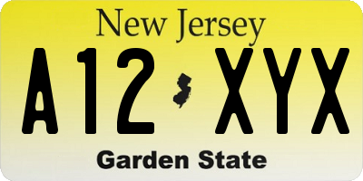 NJ license plate A12XYX