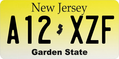 NJ license plate A12XZF