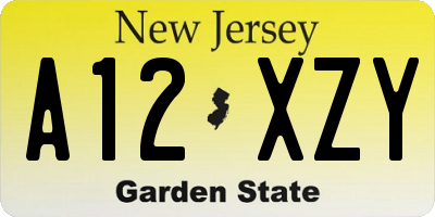 NJ license plate A12XZY