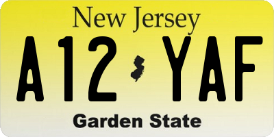 NJ license plate A12YAF