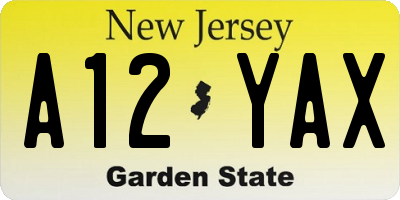 NJ license plate A12YAX