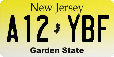 NJ license plate A12YBF