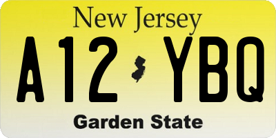 NJ license plate A12YBQ